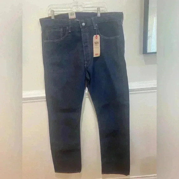 NWT Levi's Men's 505 Regular-Fit Stretch Jeans in Rinse Str Dark Wash 38x34 - Picture 2 of 6